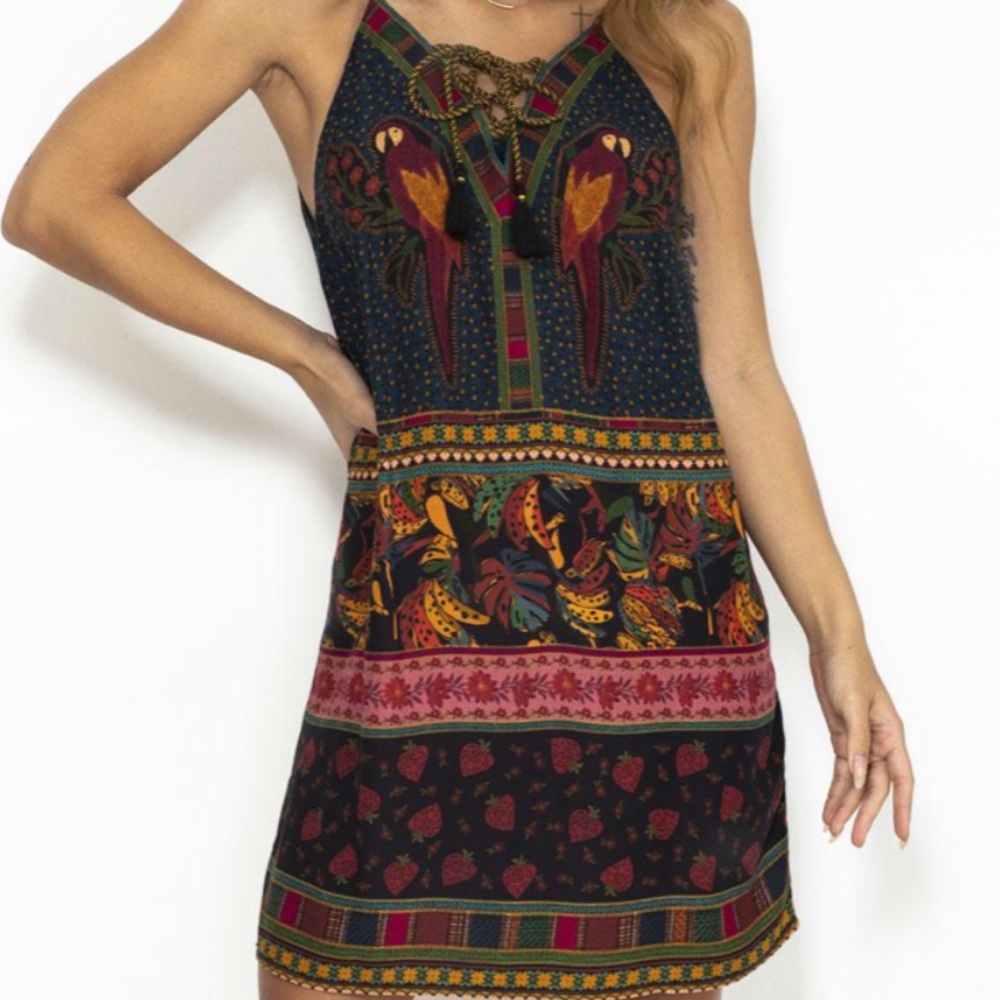 FARM Rio Multicolor Parrot Print Mini Dress